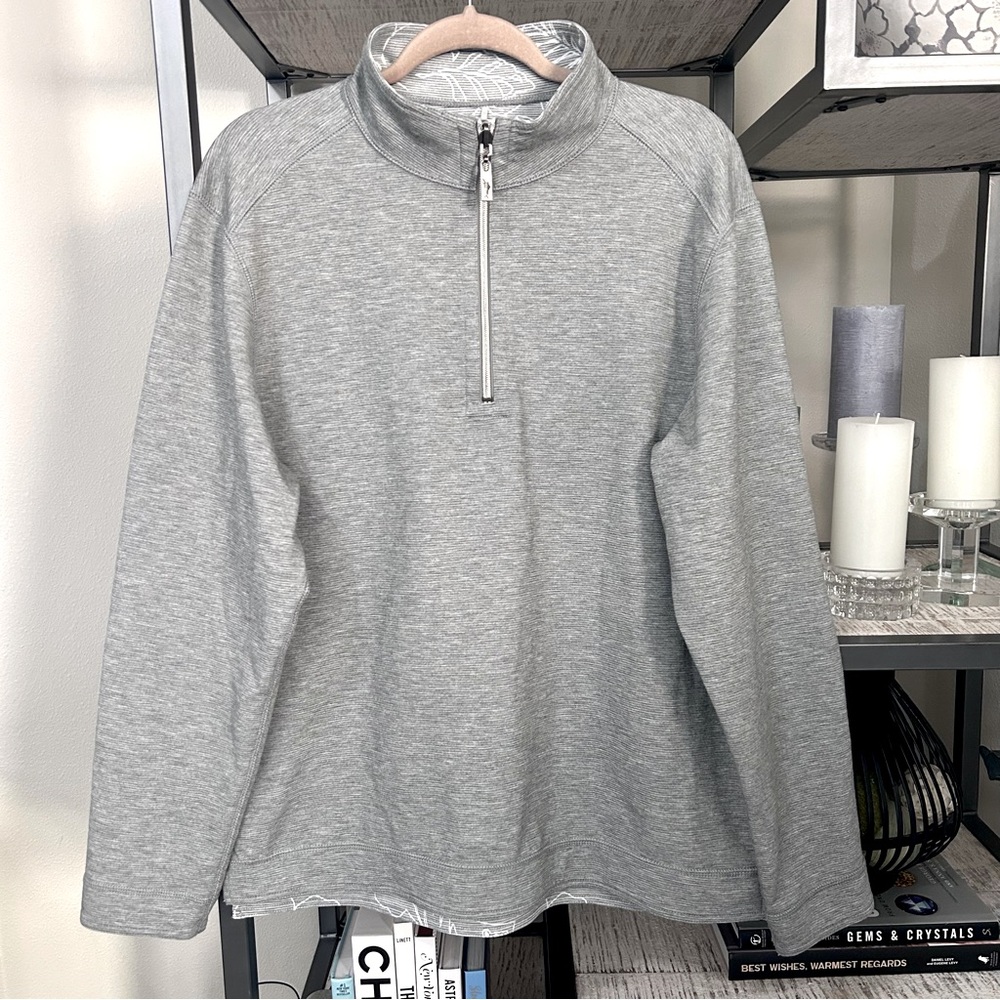 Men’s Tommy Bahama Coasta Beach Reversable Half Zip Sweatshirt Gray Sz L